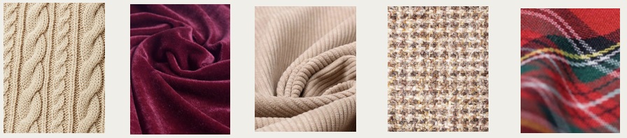Texturas recomendadas para outfits navideños: tejidos, terciopelo, corduroy, tweed y cuadros